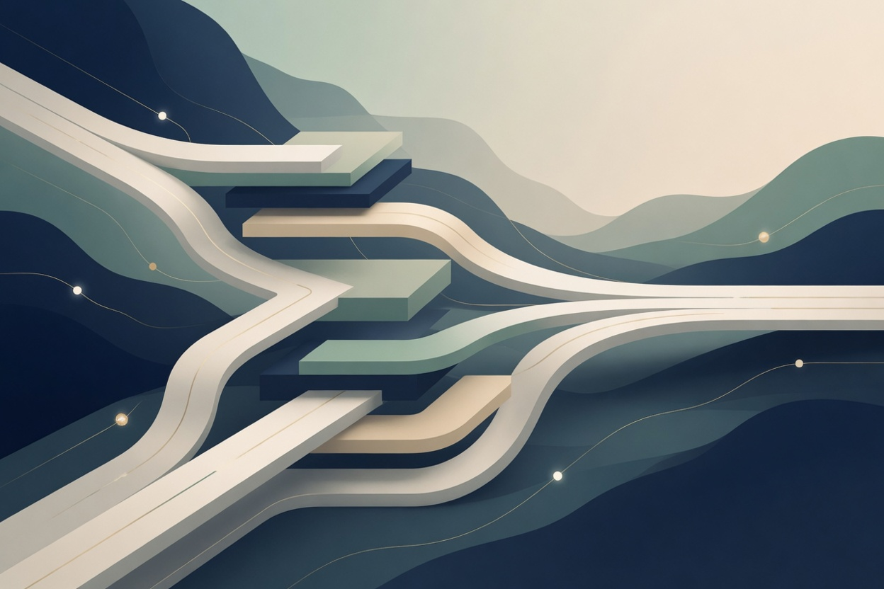 Abstract illustration of governed data pathways and controlled flow
