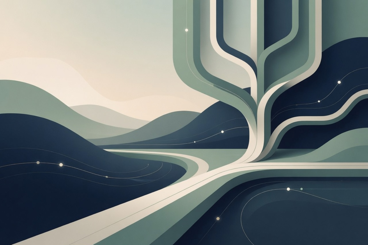Abstract illustration of governed data pathways and controlled flow